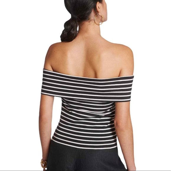 Anthropologie Maeve Black and White Off the Shoulder Top Size XS - Picture 2 of 4